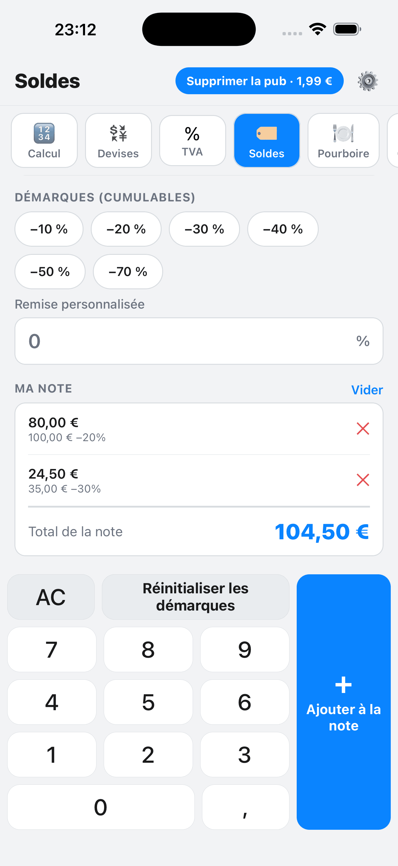 Calcul Tout — écran 3 sur 5